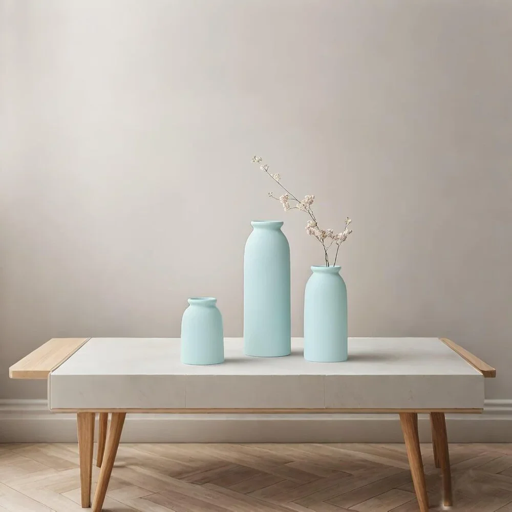 Set-3 Ceramic Blue Modern Style Dried Flower Vases Pampas Grass Home Decor
